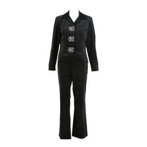 Juliana Collezione Black Sueded Cotton Beaded Two Piece Suit Set